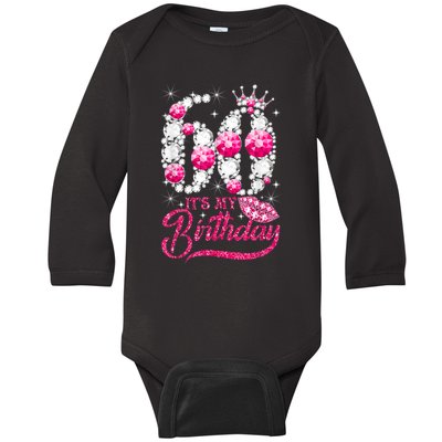 It's My 60th Birthday Cute Gift Queen 60 Years Old Shoes Crown Diamond Gift Baby Long Sleeve Bodysuit