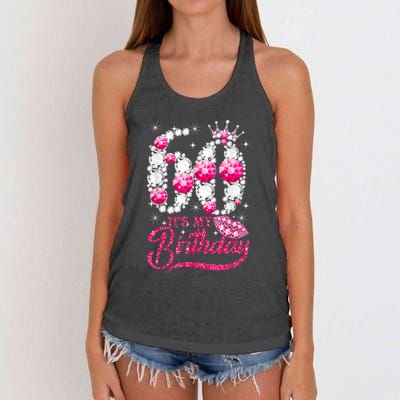 It's My 60th Birthday Cute Gift Queen 60 Years Old Shoes Crown Diamond Gift Women's Knotted Racerback Tank