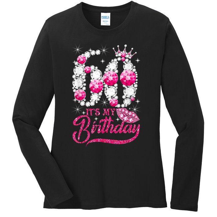 It's My 60th Birthday Cute Gift Queen 60 Years Old Shoes Crown Diamond Gift Ladies Long Sleeve Shirt