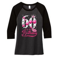 It's My 60th Birthday Cute Gift Queen 60 Years Old Shoes Crown Diamond Gift Women's Tri-Blend 3/4-Sleeve Raglan Shirt