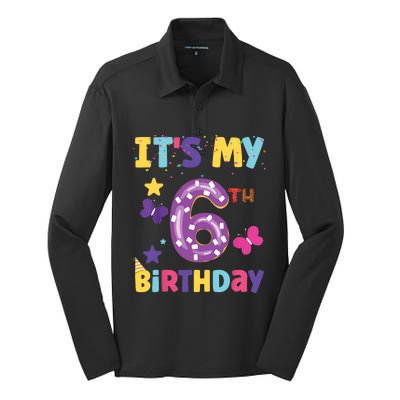 Its My 6th Birthday Sweet Dunat Girl Funny 6 Year Old Silk Touch Performance Long Sleeve Polo