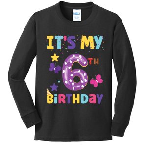 Its My 6th Birthday Sweet Dunat Girl Funny 6 Year Old Kids Long Sleeve Shirt