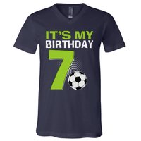 ItS My 7th Birthday Boy Soccer Football 7 Years Old V-Neck T-Shirt