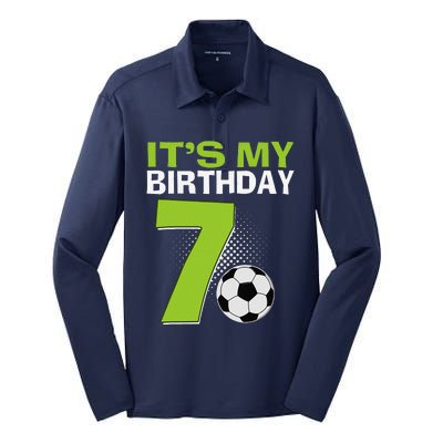 ItS My 7th Birthday Boy Soccer Football 7 Years Old Silk Touch Performance Long Sleeve Polo