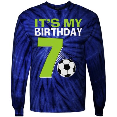 ItS My 7th Birthday Boy Soccer Football 7 Years Old Tie-Dye Long Sleeve Shirt