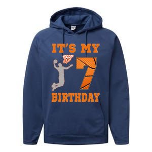 ItS My 7th Birthday Basketball Dunk Boy 7 Years Old Performance Fleece Hoodie