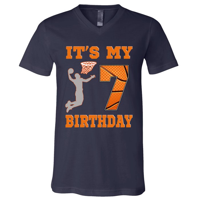 ItS My 7th Birthday Basketball Dunk Boy 7 Years Old V-Neck T-Shirt