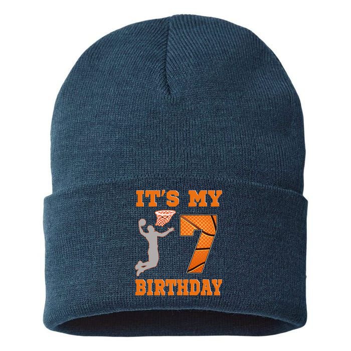 ItS My 7th Birthday Basketball Dunk Boy 7 Years Old Sustainable Knit Beanie