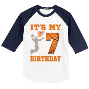 ItS My 7th Birthday Basketball Dunk Boy 7 Years Old Baseball Sleeve Shirt