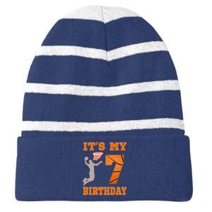 ItS My 7th Birthday Basketball Dunk Boy 7 Years Old Striped Beanie with Solid Band