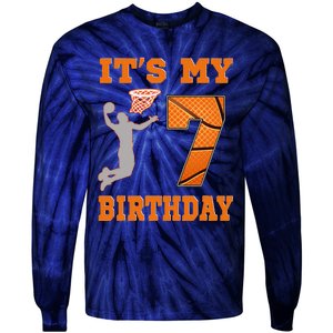 ItS My 7th Birthday Basketball Dunk Boy 7 Years Old Tie-Dye Long Sleeve Shirt