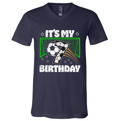 ItS My 7th Birthday Boy Soccer Football 7 Years Old V-Neck T-Shirt