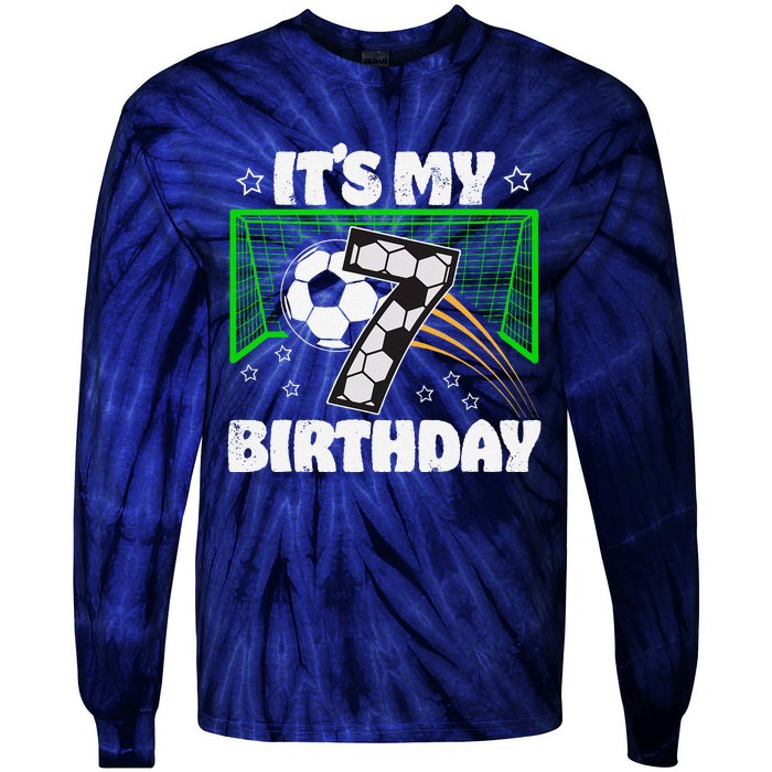 ItS My 7th Birthday Boy Soccer Football 7 Years Old Tie-Dye Long Sleeve Shirt