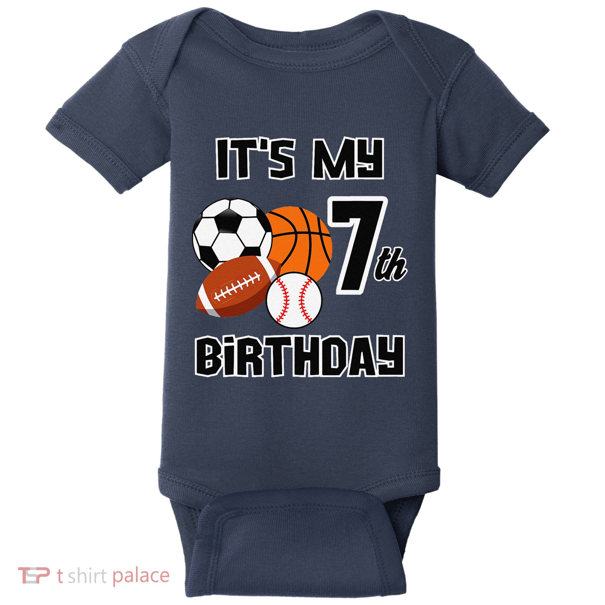 ItS My 7th Birthday Soccer Basketball Baseball Football Baby Bodysuit