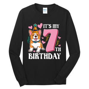 Its My 7th Birthday Dog Theme Bday Party Celebration Tall Long Sleeve T-Shirt