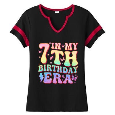 In My 7th Birthday Era Seven Bday 7 Year Old Birthday Girl Ladies Halftime Notch Neck Tee