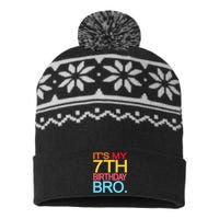 It's My 7th Birthday Bro Funny Birthday Joke Design USA-Made Snowflake Beanie