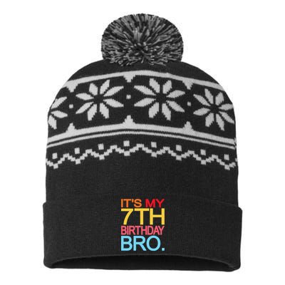 It's My 7th Birthday Bro Funny Birthday Joke Design USA-Made Snowflake Beanie