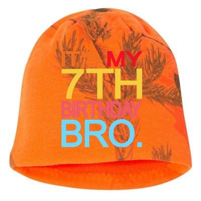 It's My 7th Birthday Bro Funny Birthday Joke Design Kati - Camo Knit Beanie