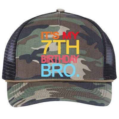 It's My 7th Birthday Bro Funny Birthday Joke Design Retro Rope Trucker Hat Cap