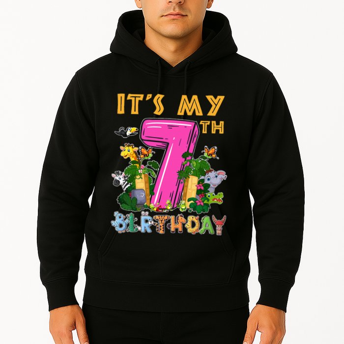 It's My 7th Birthday Safari Jungle Zoo Birthday 7 Year Old Hoodie