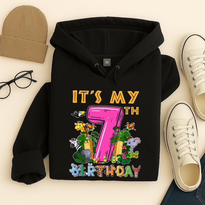 It's My 7th Birthday Safari Jungle Zoo Birthday 7 Year Old Hoodie