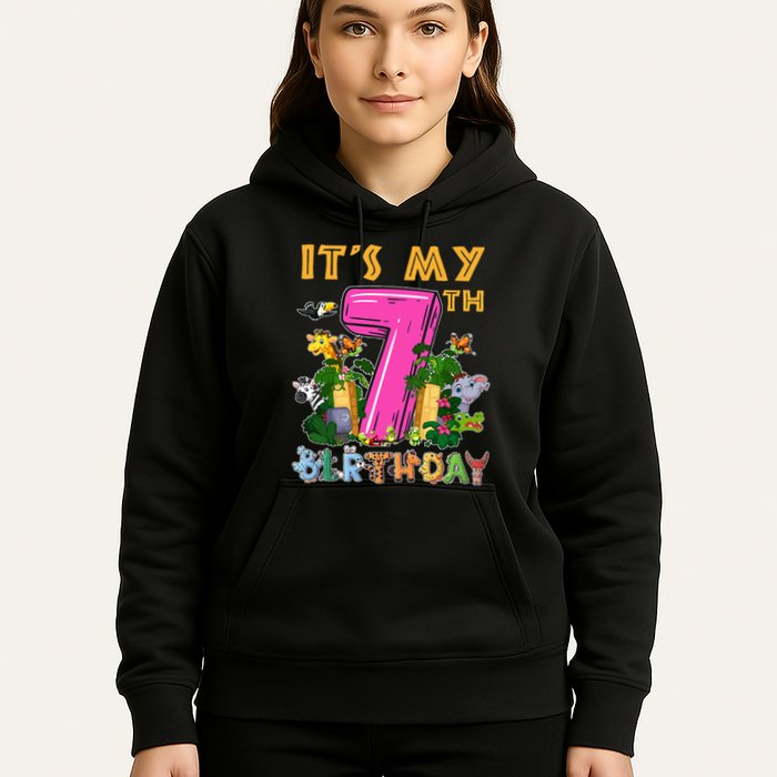 It's My 7th Birthday Safari Jungle Zoo Birthday 7 Year Old Hoodie