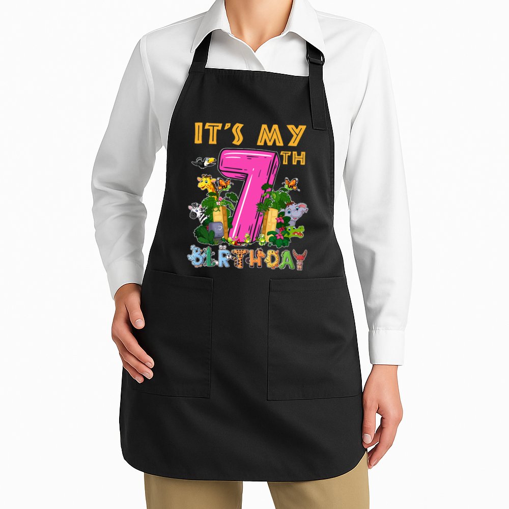 It's My 7th Birthday Safari Jungle Zoo Birthday 7 Year Old Apron