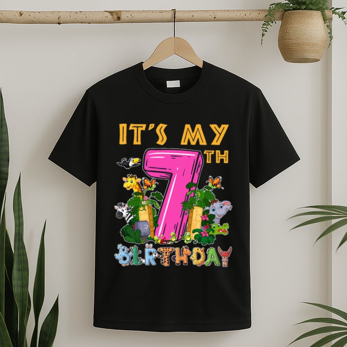 It's My 7th Birthday Safari Jungle Zoo Birthday 7 Year Old T-Shirt