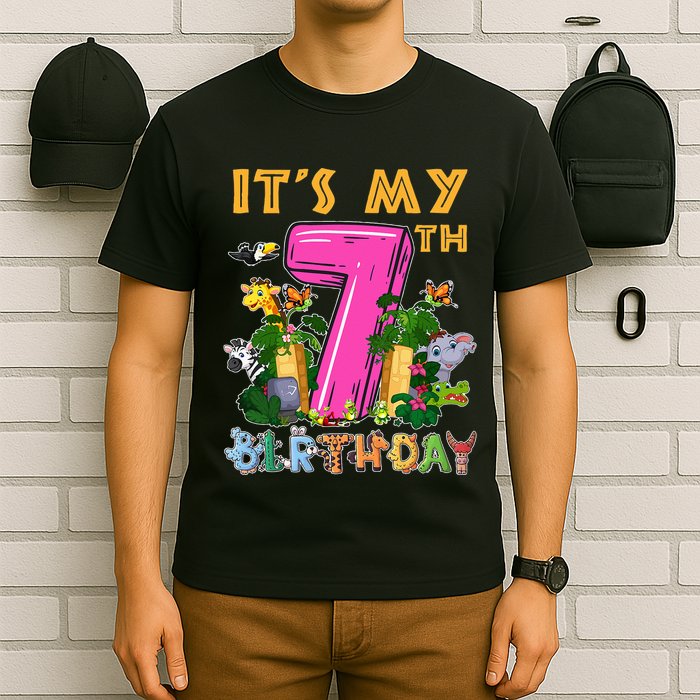 It's My 7th Birthday Safari Jungle Zoo Birthday 7 Year Old T-Shirt