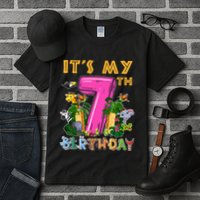 It's My 7th Birthday Safari Jungle Zoo Birthday 7 Year Old Tall T-Shirt