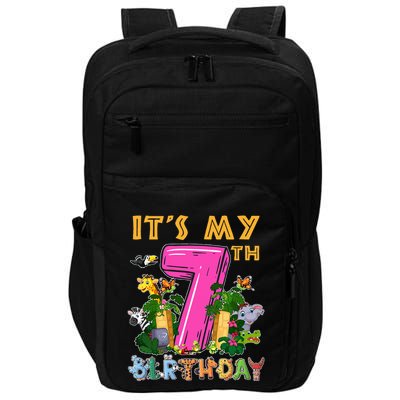 It's My 7th Birthday Safari Jungle Zoo Birthday 7 Year Old Impact Tech Backpack