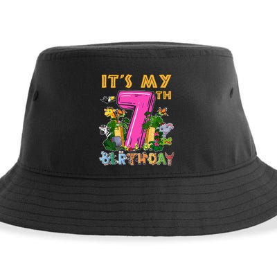It's My 7th Birthday Safari Jungle Zoo Birthday 7 Year Old Sustainable Bucket Hat