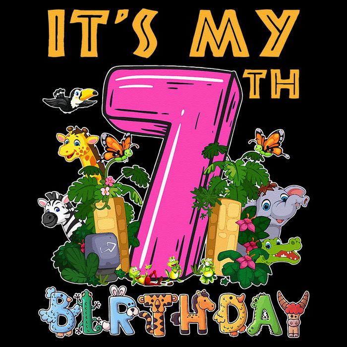 It's My 7th Birthday Safari Jungle Zoo Birthday 7 Year Old Sustainable Bucket Hat
