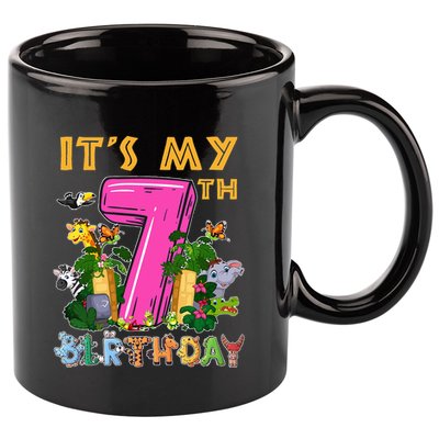 It's My 7th Birthday Safari Jungle Zoo Birthday 7 Year Old 11oz C Handle Ceramic Mug