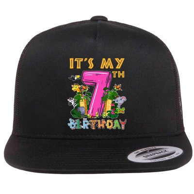 It's My 7th Birthday Safari Jungle Zoo Birthday 7 Year Old Flatbill Hat
