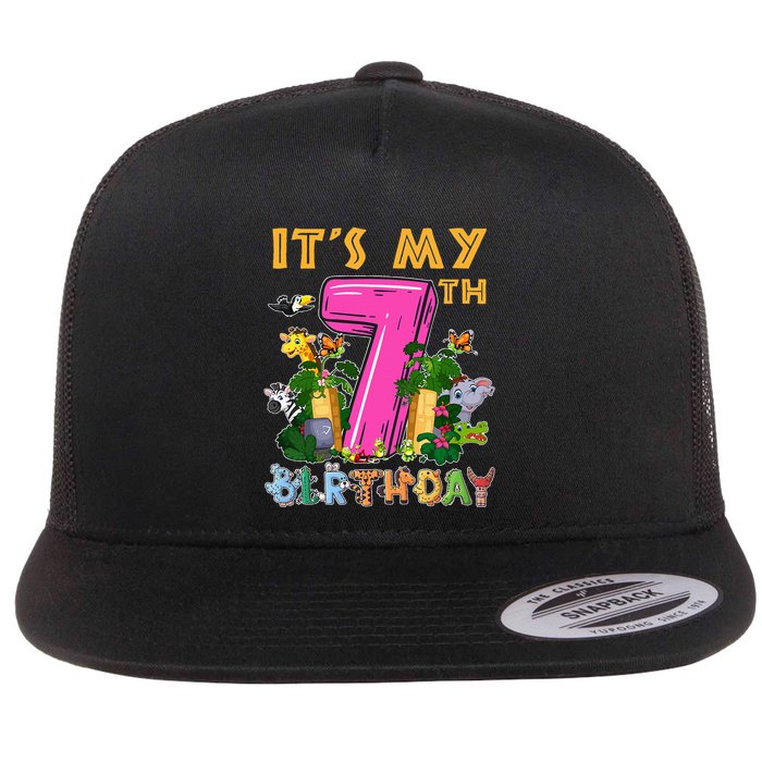 It's My 7th Birthday Safari Jungle Zoo Birthday 7 Year Old Flatbill Hat