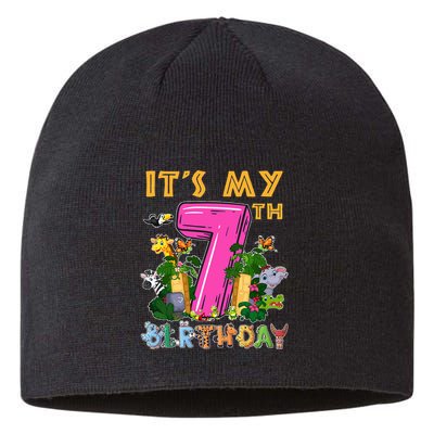 It's My 7th Birthday Safari Jungle Zoo Birthday 7 Year Old Sustainable Beanie