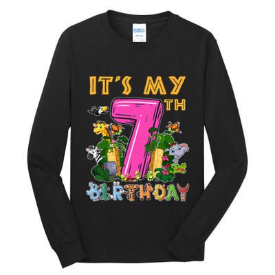 It's My 7th Birthday Safari Jungle Zoo Birthday 7 Year Old Tall Long Sleeve T-Shirt