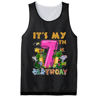 It's My 7th Birthday Safari Jungle Zoo Birthday 7 Year Old Mesh Reversible Basketball Jersey Tank