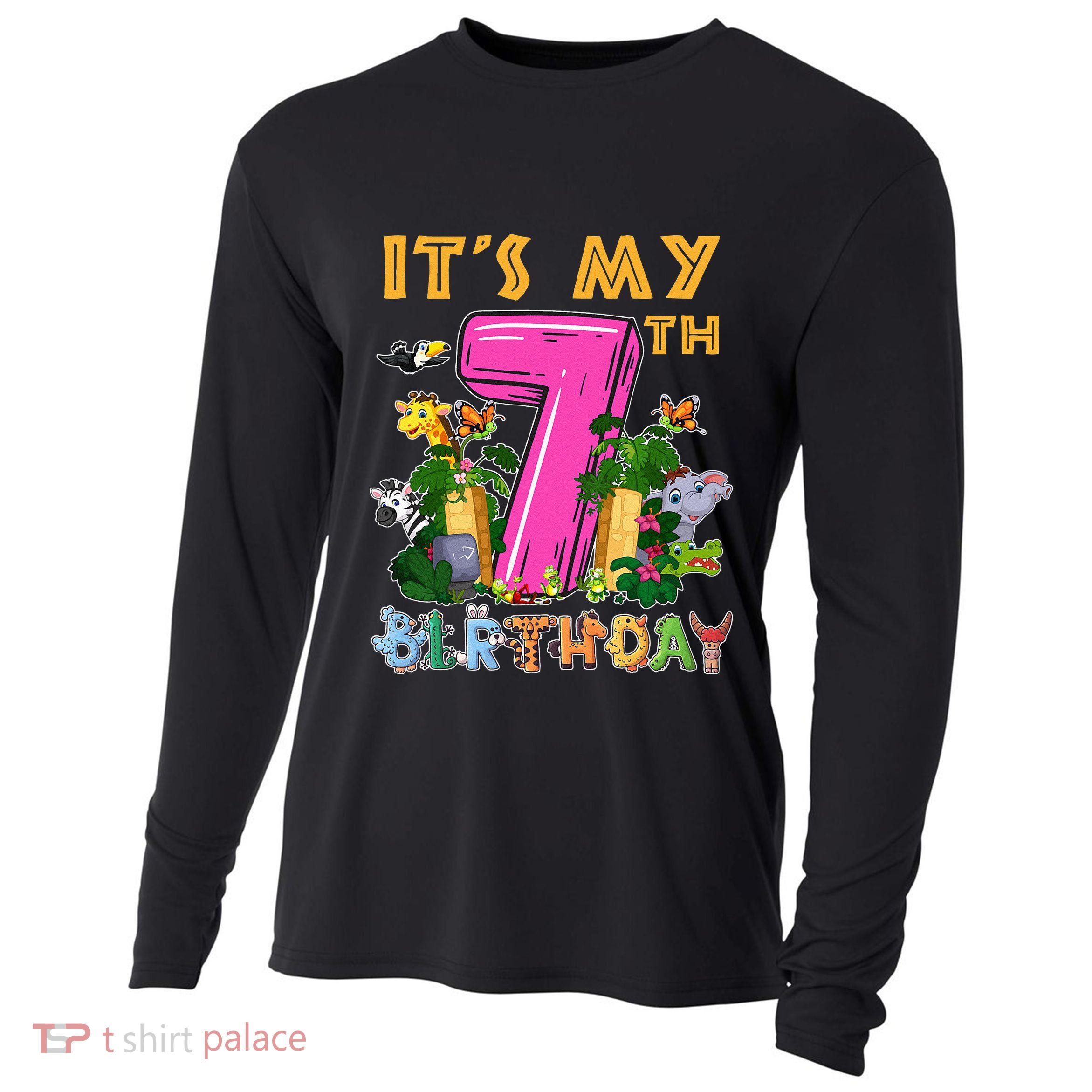 It's My 7th Birthday Safari Jungle Zoo Birthday 7 Year Old Cooling Performance Long Sleeve Crew