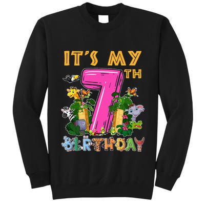 It's My 7th Birthday Safari Jungle Zoo Birthday 7 Year Old Tall Sweatshirt