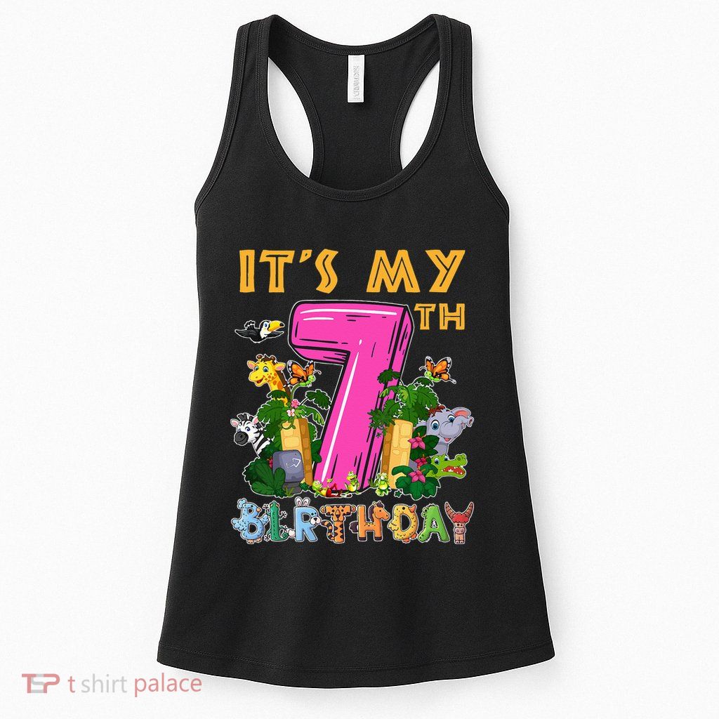 It's My 7th Birthday Safari Jungle Zoo Birthday 7 Year Old Womens Tank Top