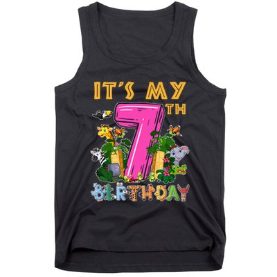 It's My 7th Birthday Safari Jungle Zoo Birthday 7 Year Old Tank Top