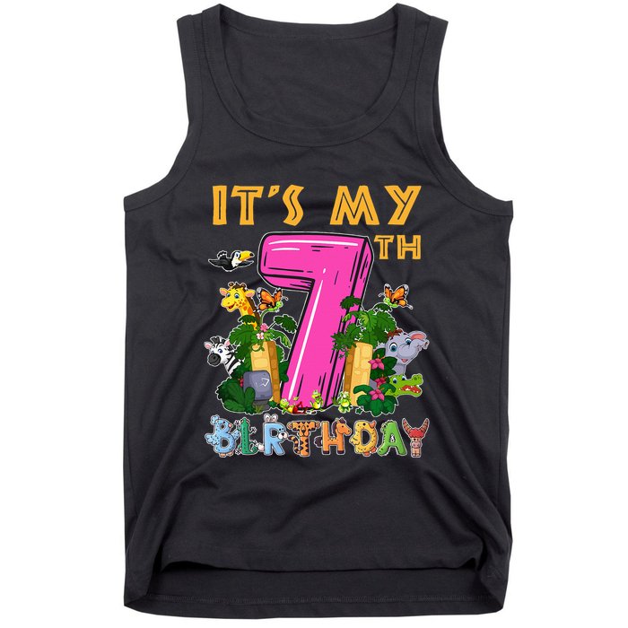It's My 7th Birthday Safari Jungle Zoo Birthday 7 Year Old Tank Top
