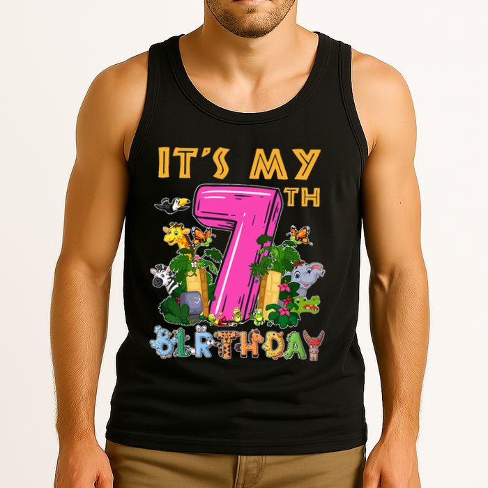 It's My 7th Birthday Safari Jungle Zoo Birthday 7 Year Old Tank Top