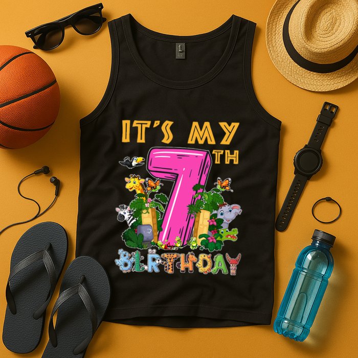 It's My 7th Birthday Safari Jungle Zoo Birthday 7 Year Old Tank Top