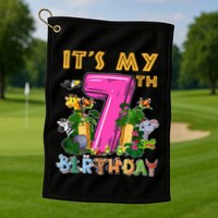 It's My 7th Birthday Safari Jungle Zoo Birthday 7 Year Old Golf Towel