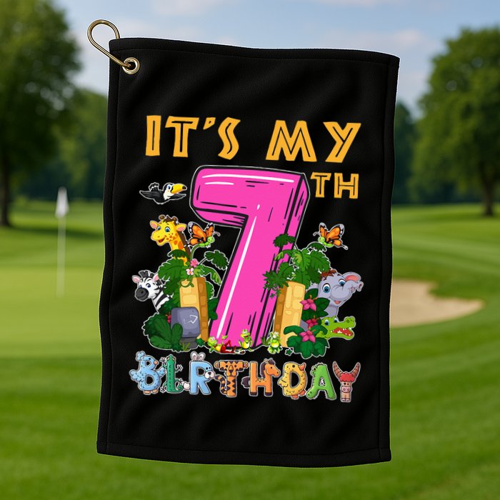 It's My 7th Birthday Safari Jungle Zoo Birthday 7 Year Old Golf Towel