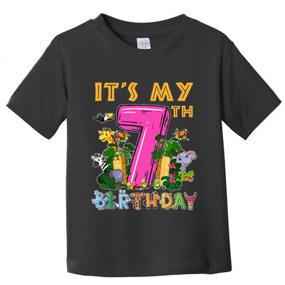 It's My 7th Birthday Safari Jungle Zoo Birthday 7 Year Old Toddler T-Shirt
